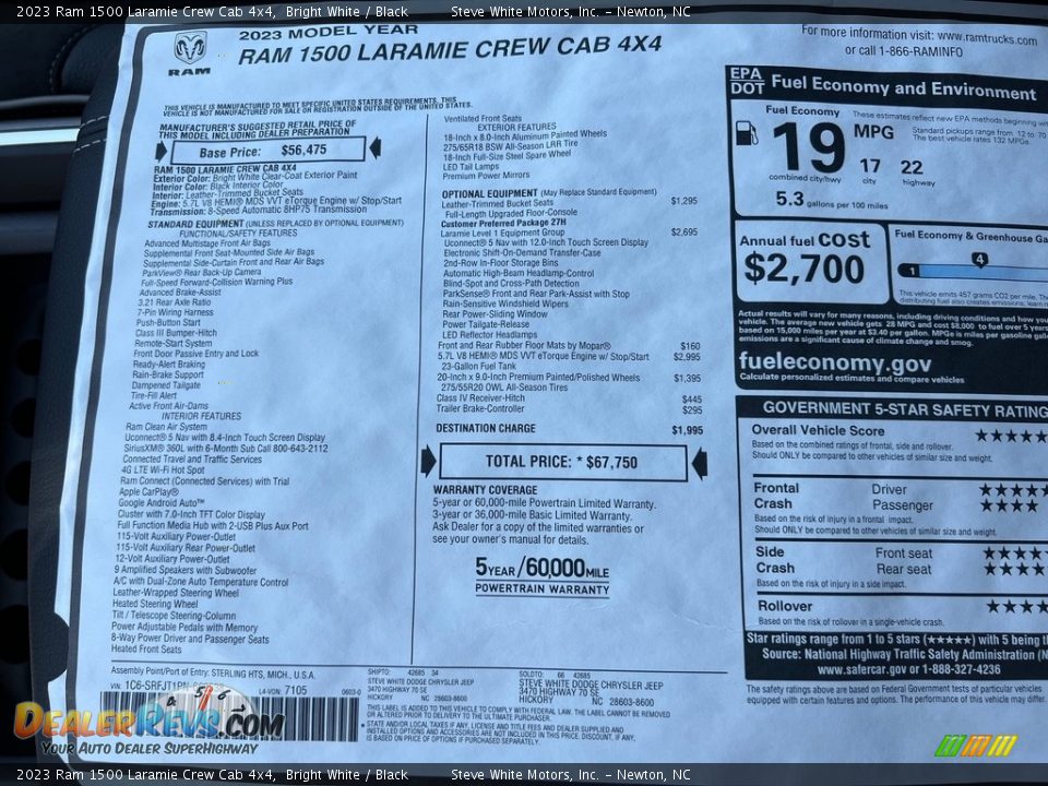 2023 Ram 1500 Laramie Crew Cab 4x4 Window Sticker Photo #30