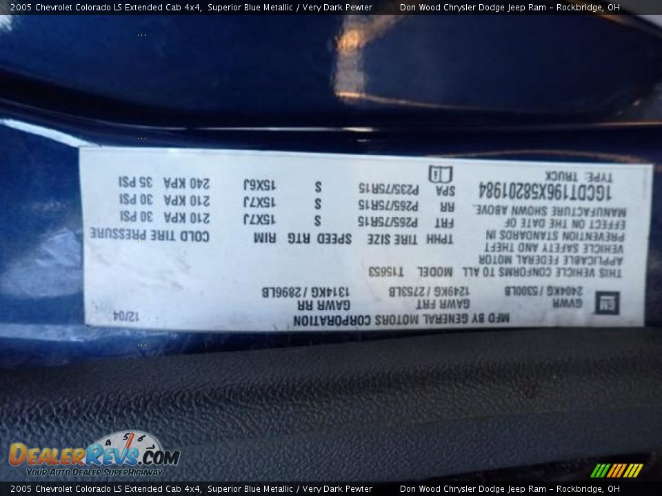 2005 Chevrolet Colorado LS Extended Cab 4x4 Superior Blue Metallic / Very Dark Pewter Photo #17