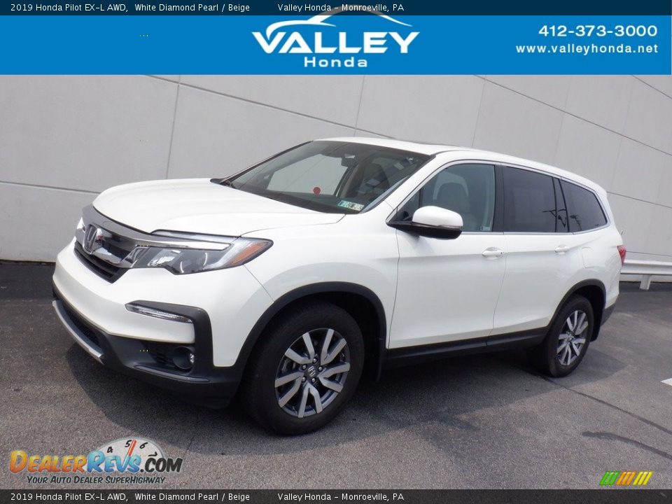 2019 Honda Pilot EX-L AWD White Diamond Pearl / Beige Photo #1