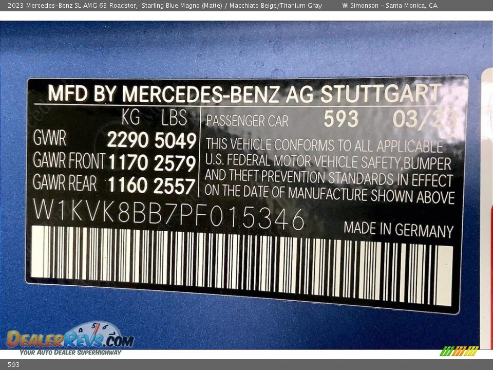 Mercedes-Benz Color Code 593 Starling Blue Magno (Matte)