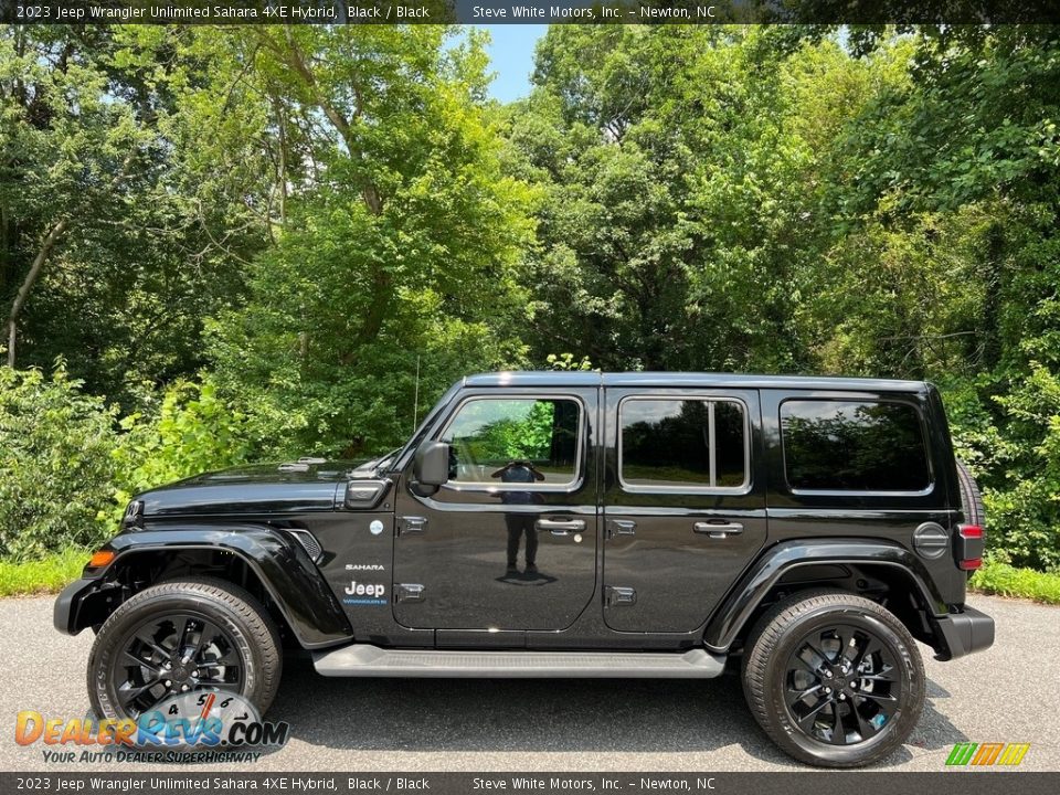Black 2023 Jeep Wrangler Unlimited Sahara 4XE Hybrid Photo #1