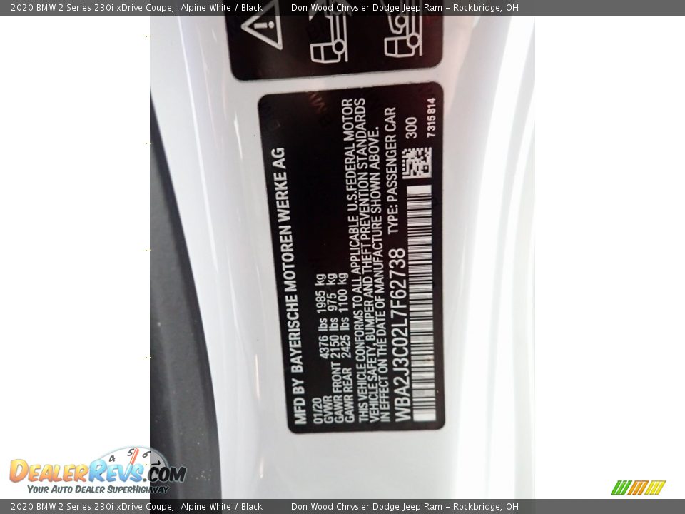 2020 BMW 2 Series 230i xDrive Coupe Alpine White / Black Photo #35