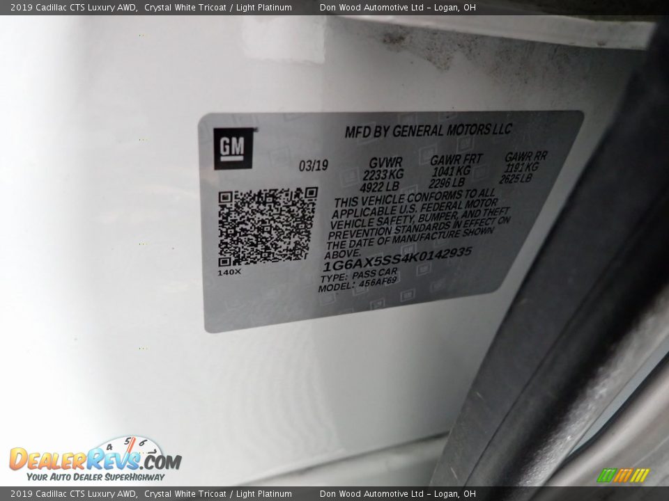 2019 Cadillac CTS Luxury AWD Crystal White Tricoat / Light Platinum Photo #35