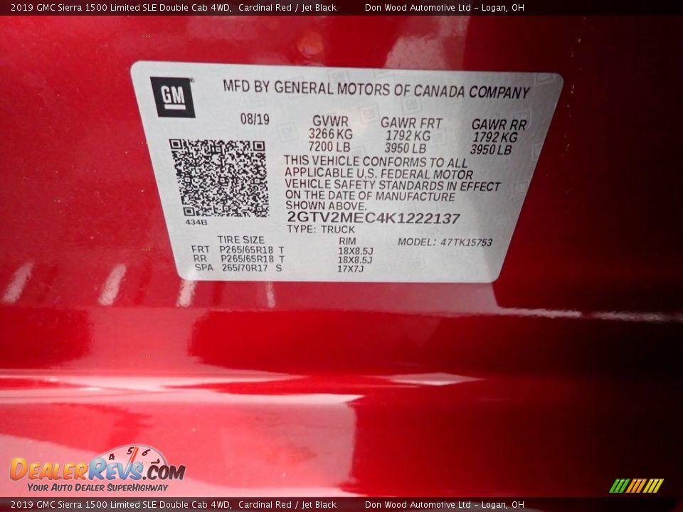 2019 GMC Sierra 1500 Limited SLE Double Cab 4WD Cardinal Red / Jet Black Photo #31