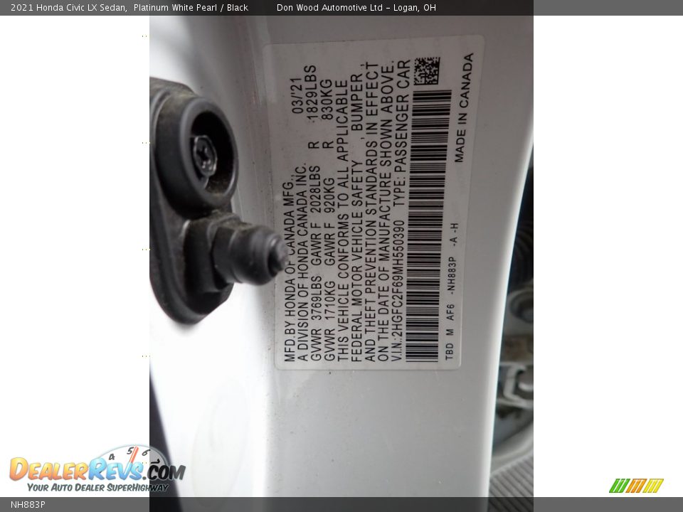 Honda Color Code NH883P Platinum White Pearl