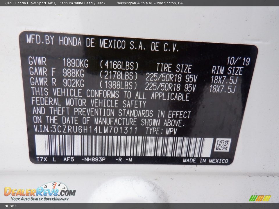Honda Color Code NH883P Platinum White Pearl