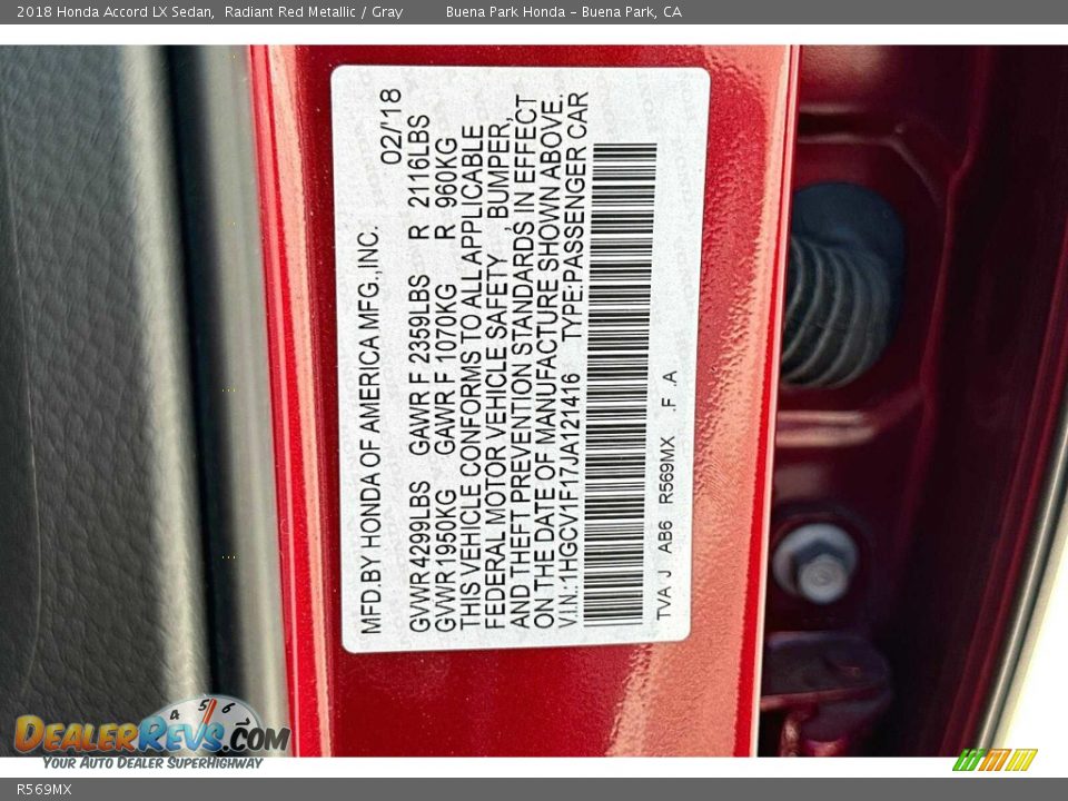 Honda Color Code R569MX Radiant Red Metallic