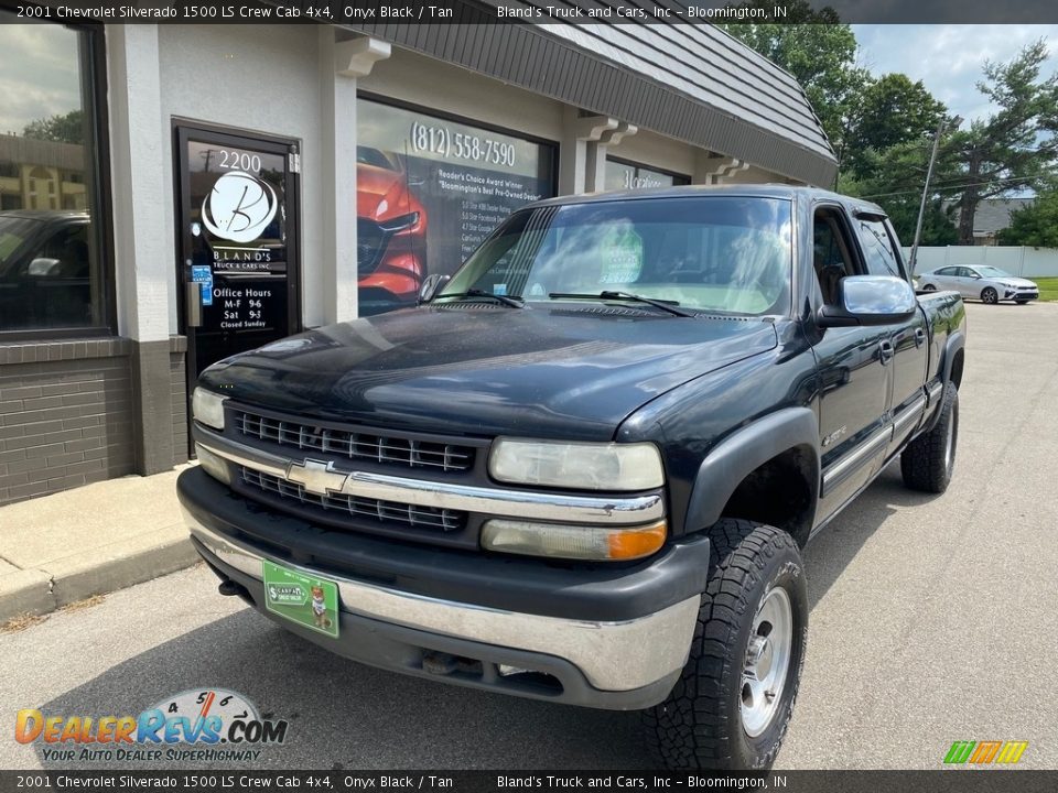 2001 Chevrolet Silverado 1500 LS Crew Cab 4x4 Onyx Black / Tan Photo #2