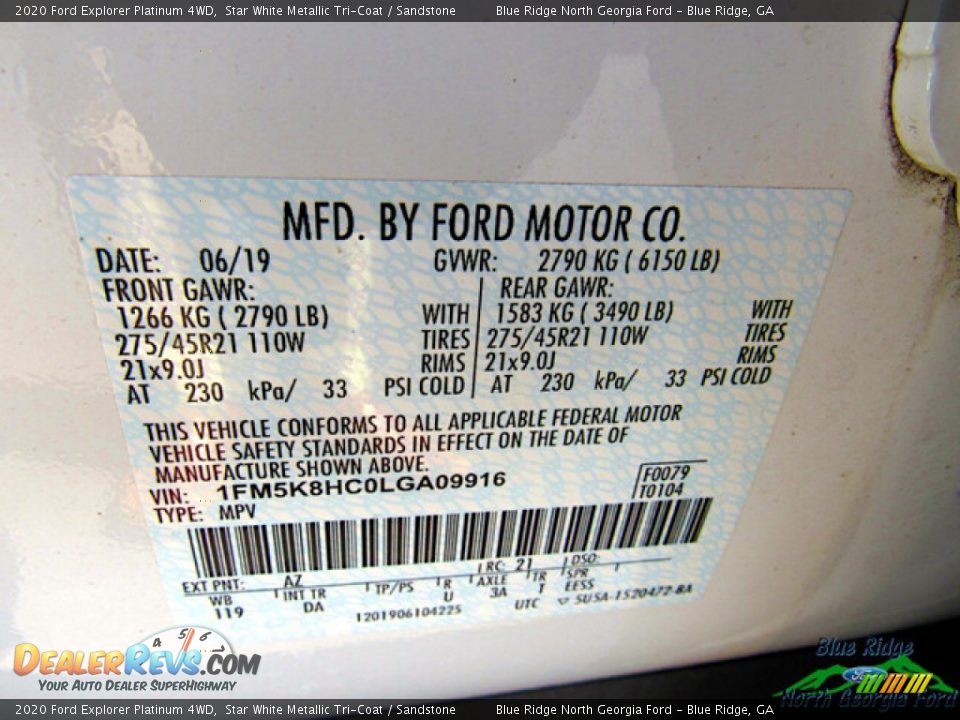 2020 Ford Explorer Platinum 4WD Star White Metallic Tri-Coat / Sandstone Photo #27