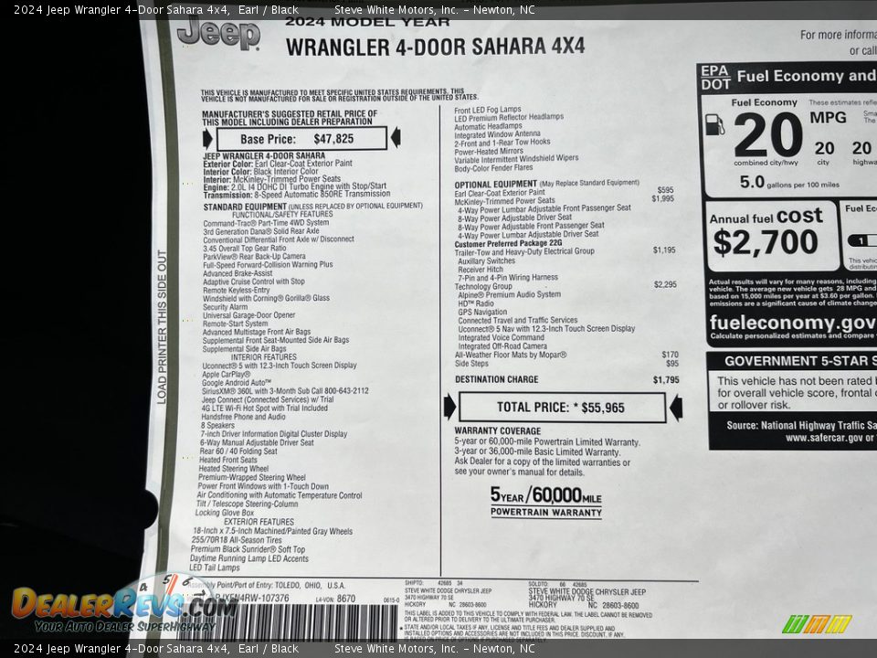 2024 Jeep Wrangler 4-Door Sahara 4x4 Window Sticker Photo #30