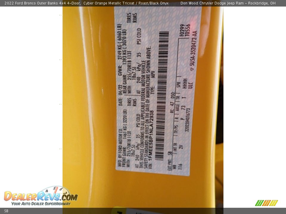 Ford Color Code SB Cyber Orange Metallic Tricoat