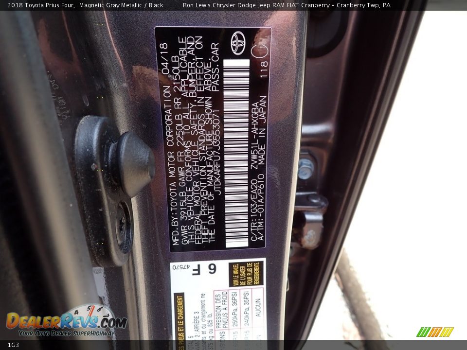 Toyota Color Code 1G3 Magnetic Gray Metallic