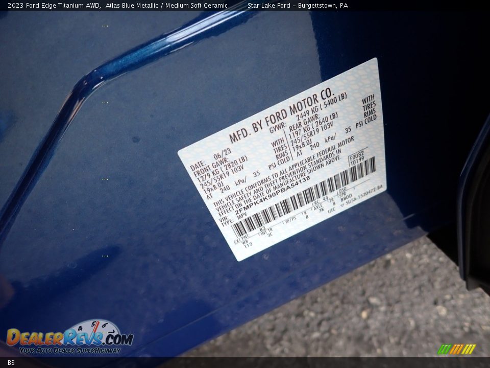 Ford Color Code B3 Atlas Blue Metallic