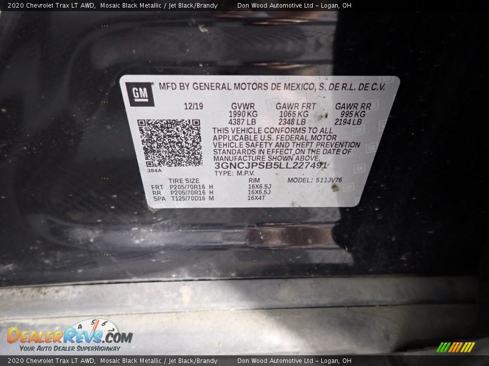 2020 Chevrolet Trax LT AWD Mosaic Black Metallic / Jet Black/Brandy Photo #30