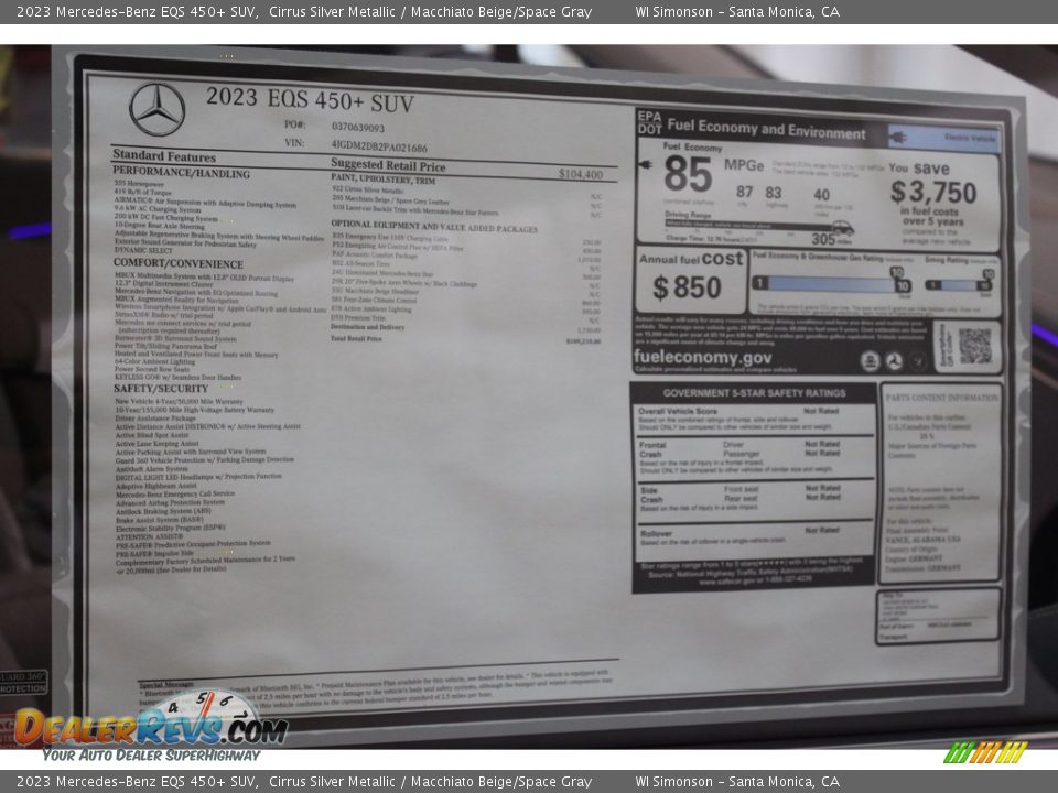 2023 Mercedes-Benz EQS 450+ SUV Window Sticker Photo #34