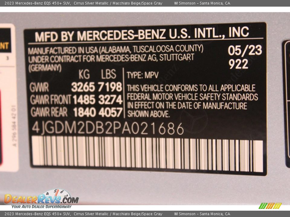2023 Mercedes-Benz EQS 450+ SUV Cirrus Silver Metallic / Macchiato Beige/Space Gray Photo #36