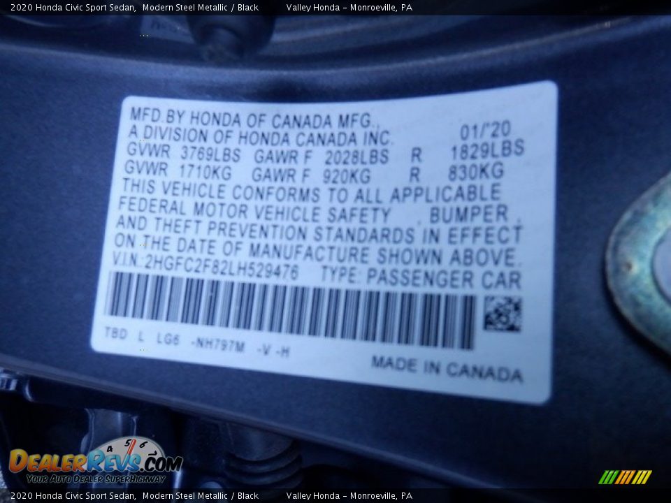 2020 Honda Civic Sport Sedan Modern Steel Metallic / Black Photo #30