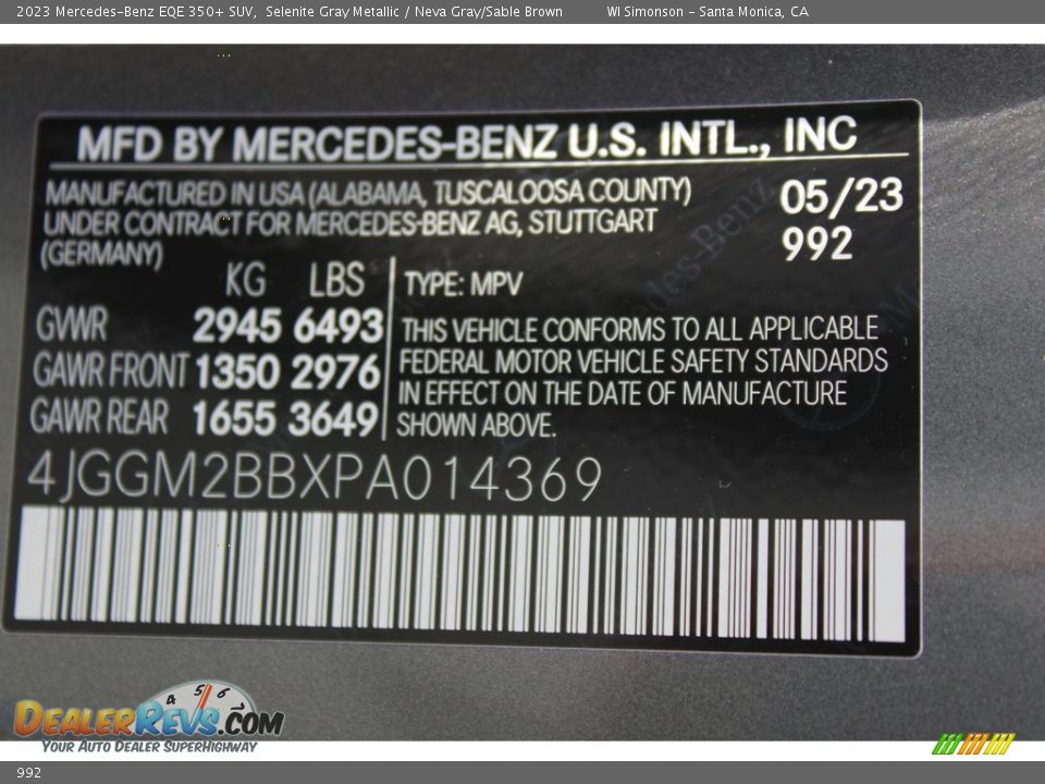 Mercedes-Benz Color Code 992 Selenite Gray Metallic