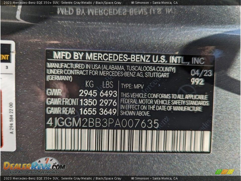 2023 Mercedes-Benz EQE 350+ SUV Selenite Gray Metallic / Black/Space Gray Photo #35