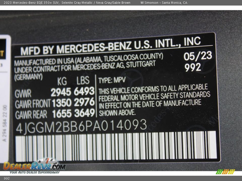 Mercedes-Benz Color Code 992 Selenite Gray Metallic