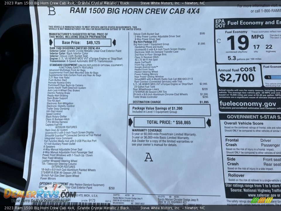 2023 Ram 1500 Big Horn Crew Cab 4x4 Window Sticker Photo #29