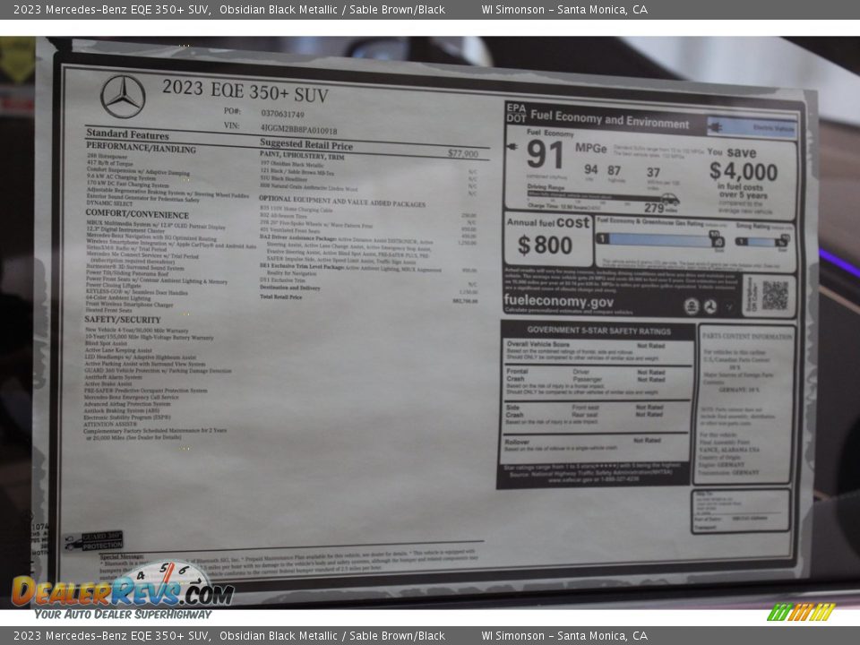 2023 Mercedes-Benz EQE 350+ SUV Window Sticker Photo #33