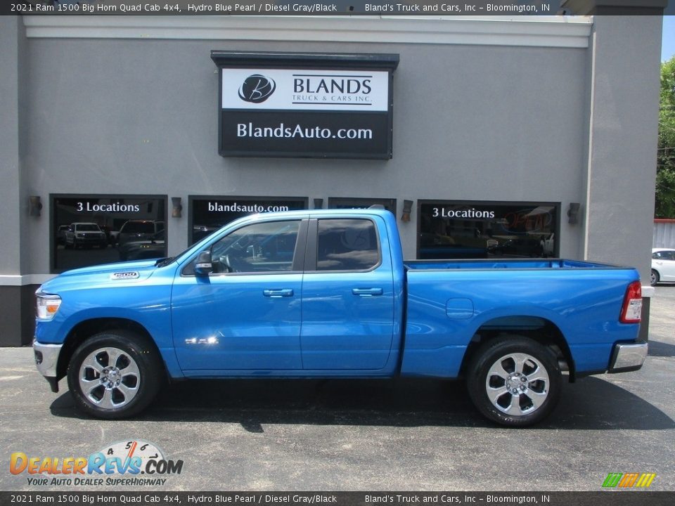2021 Ram 1500 Big Horn Quad Cab 4x4 Hydro Blue Pearl / Diesel Gray/Black Photo #1
