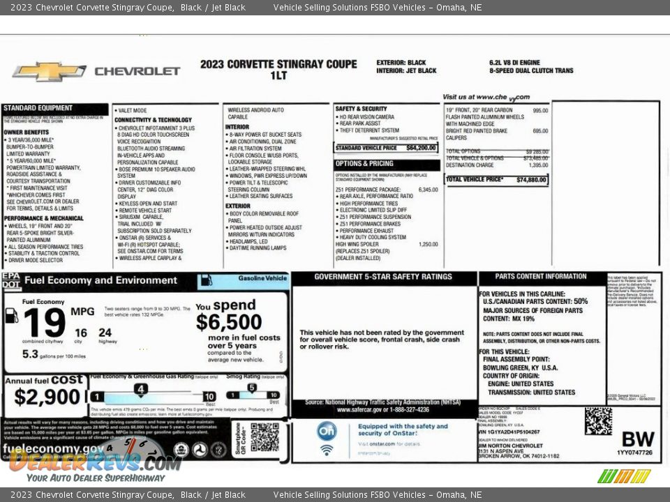 2023 Chevrolet Corvette Stingray Coupe Window Sticker Photo #14