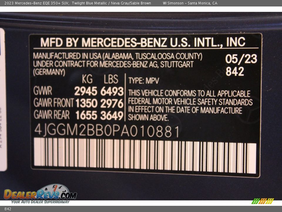 Mercedes-Benz Color Code 842 Twilight Blue Metallic