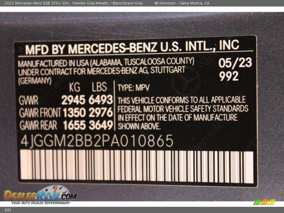 Mercedes-Benz Color Code 992 Selenite Gray Metallic