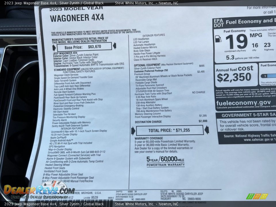 2023 Jeep Wagoneer Base 4x4 Window Sticker Photo #34