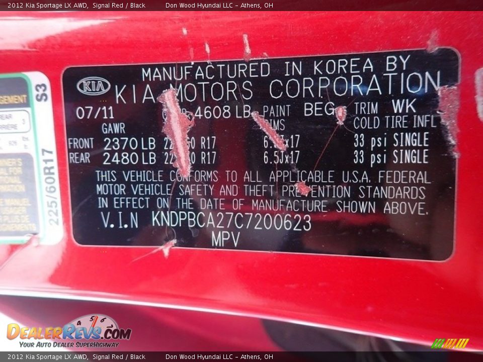 2012 Kia Sportage LX AWD Signal Red / Black Photo #21