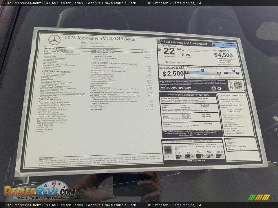 2023 Mercedes-Benz C 43 AMG 4Matic Sedan Window Sticker Photo #22