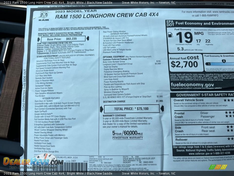 2023 Ram 1500 Long Horn Crew Cab 4x4 Window Sticker Photo #35