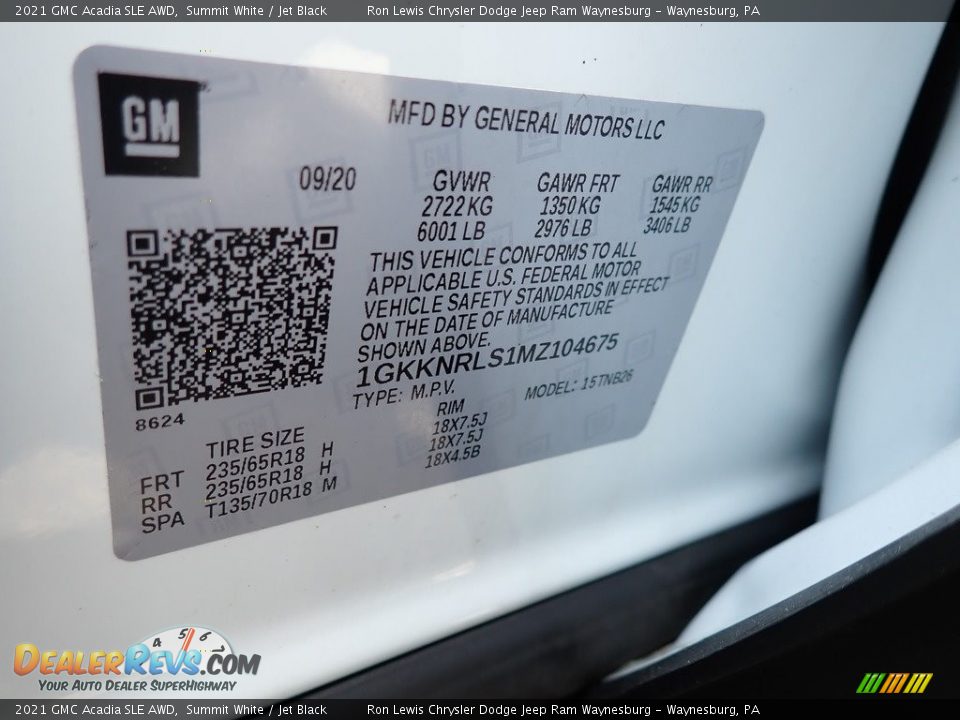 2021 GMC Acadia SLE AWD Summit White / Jet Black Photo #15