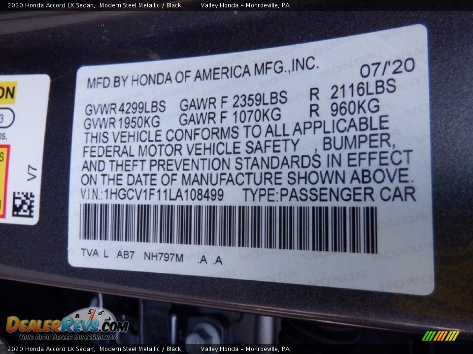 2020 Honda Accord LX Sedan Modern Steel Metallic / Black Photo #30