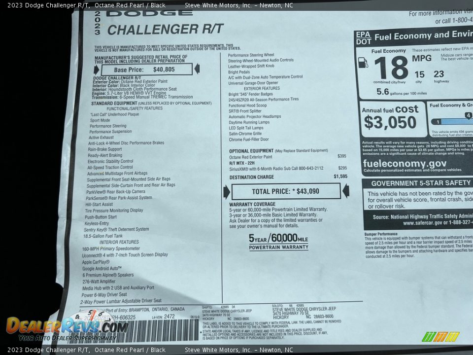 2023 Dodge Challenger R/T Window Sticker Photo #25