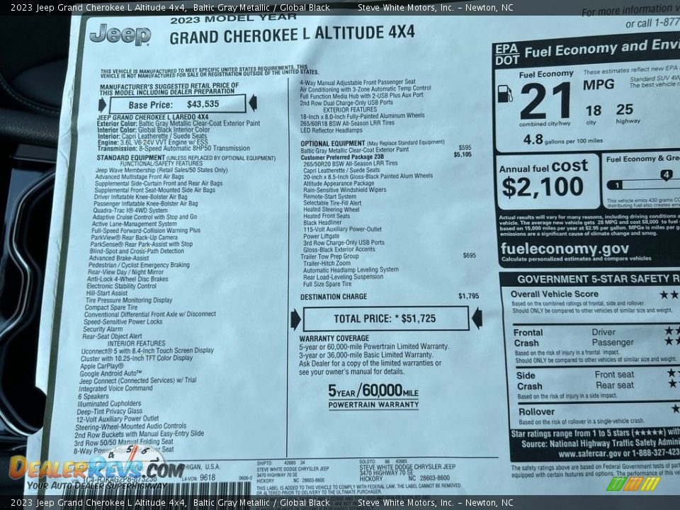 2023 Jeep Grand Cherokee L Altitude 4x4 Window Sticker Photo #27