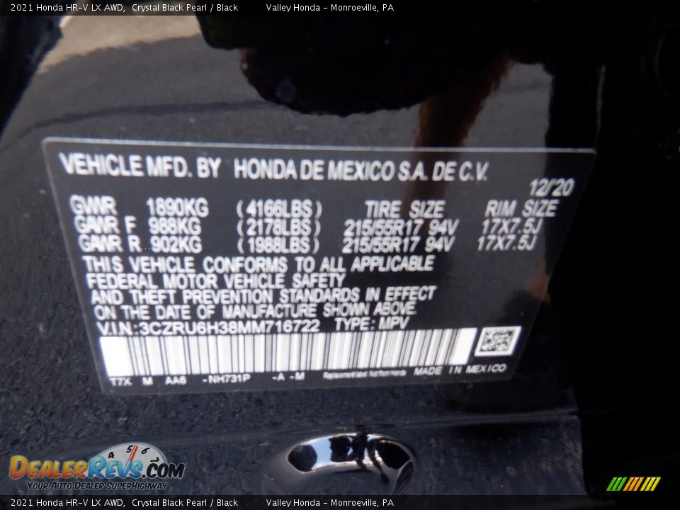 2021 Honda HR-V LX AWD Crystal Black Pearl / Black Photo #30