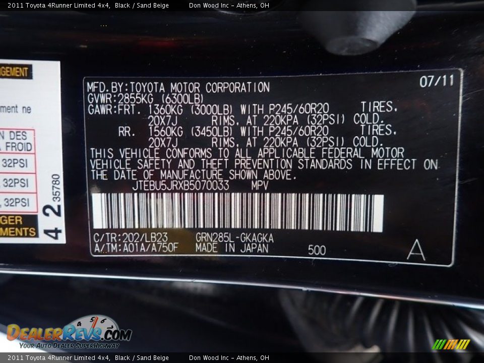 2011 Toyota 4Runner Limited 4x4 Black / Sand Beige Photo #23