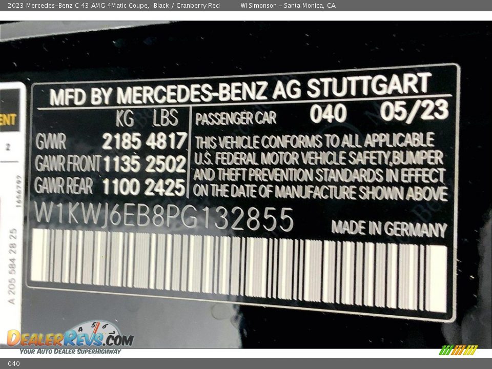 Mercedes-Benz Color Code 040 Black