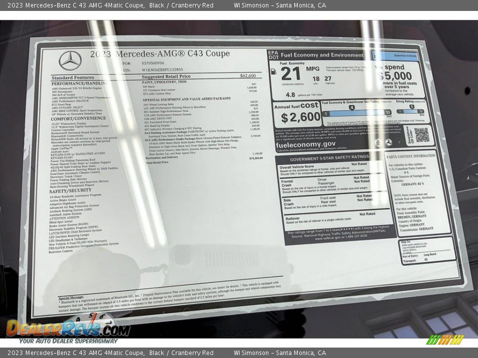 2023 Mercedes-Benz C 43 AMG 4Matic Coupe Window Sticker Photo #13