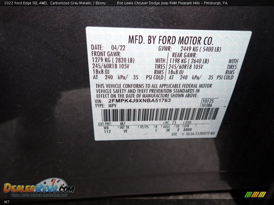 Ford Color Code M7 Carbonized Gray Metallic