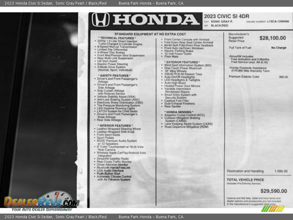 2023 Honda Civic Si Sedan Sonic Gray Pearl / Black/Red Photo #35