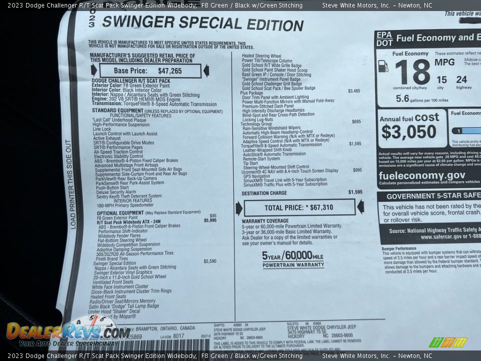 2023 Dodge Challenger R/T Scat Pack Swinger Edition Widebody Window Sticker Photo #30