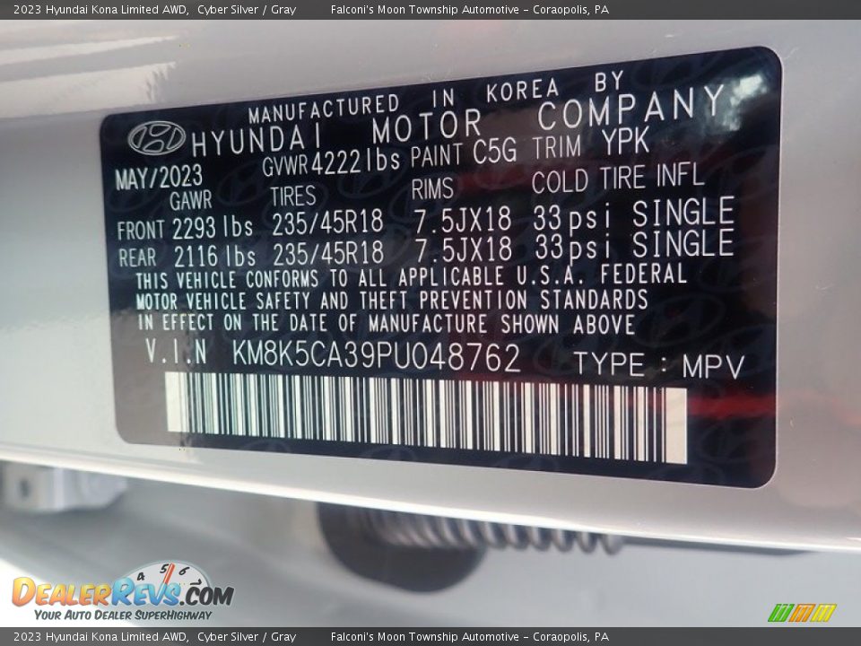 2023 Hyundai Kona Limited AWD Cyber Silver / Gray Photo #18
