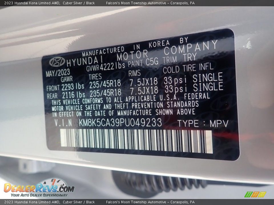 2023 Hyundai Kona Limited AWD Cyber Silver / Black Photo #18