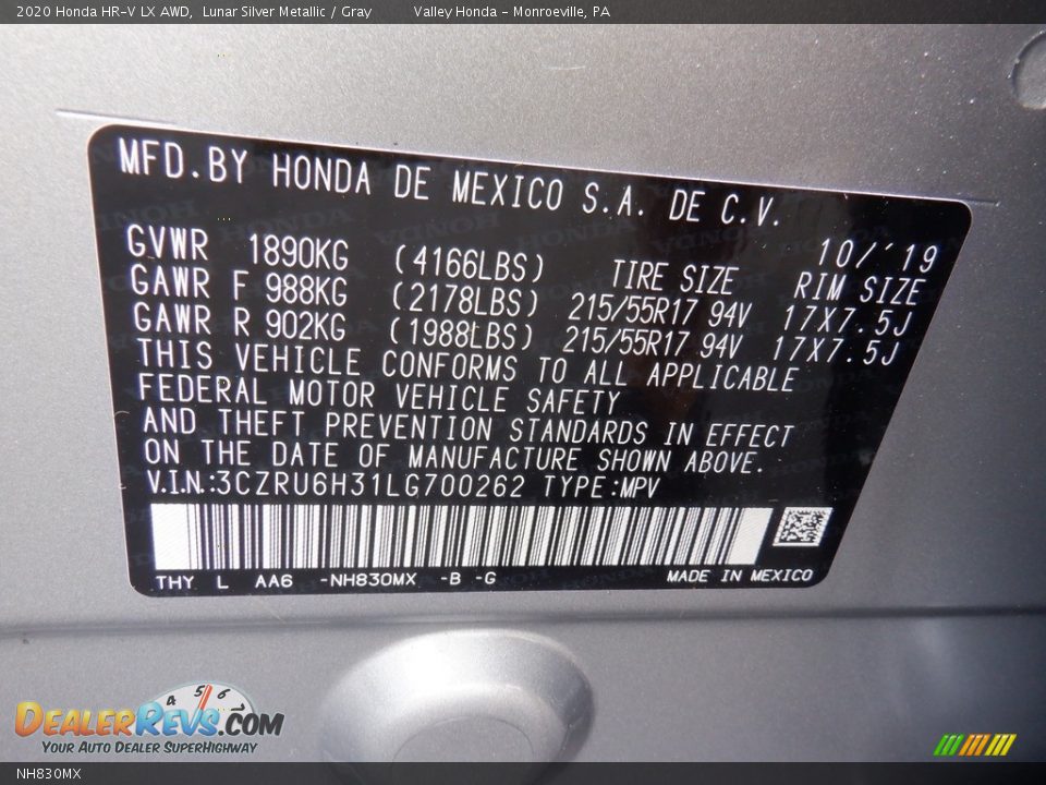 Honda Color Code NH830MX Lunar Silver Metallic