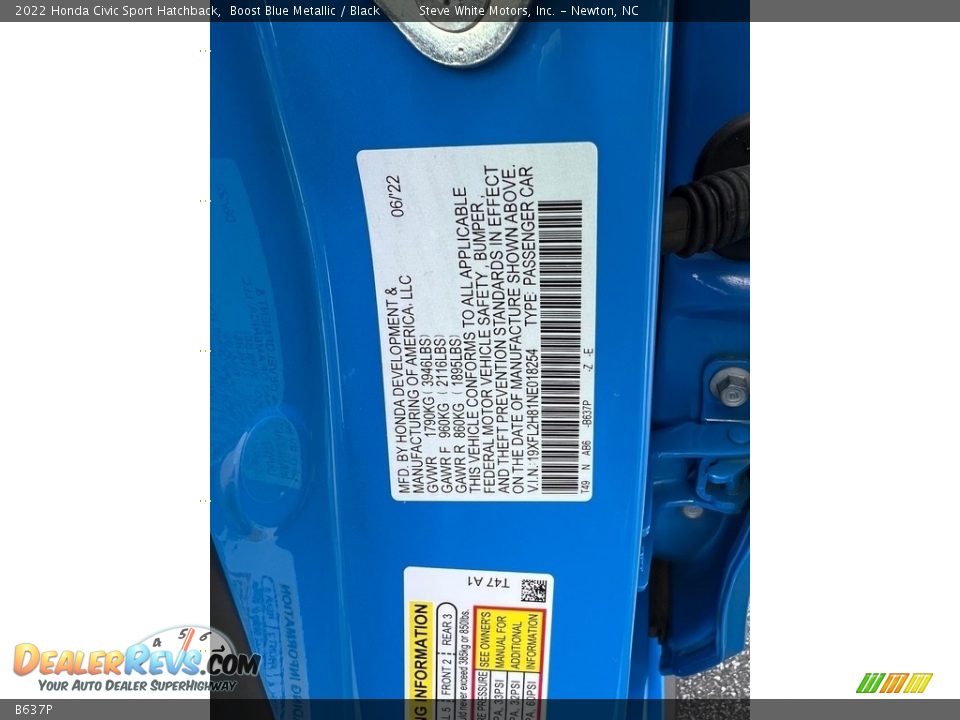 Honda Color Code B637P Boost Blue Metallic