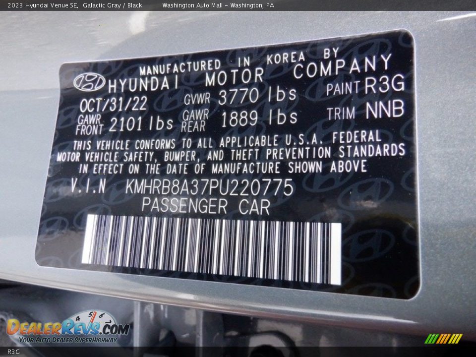 Hyundai Color Code R3G Galactic Gray
